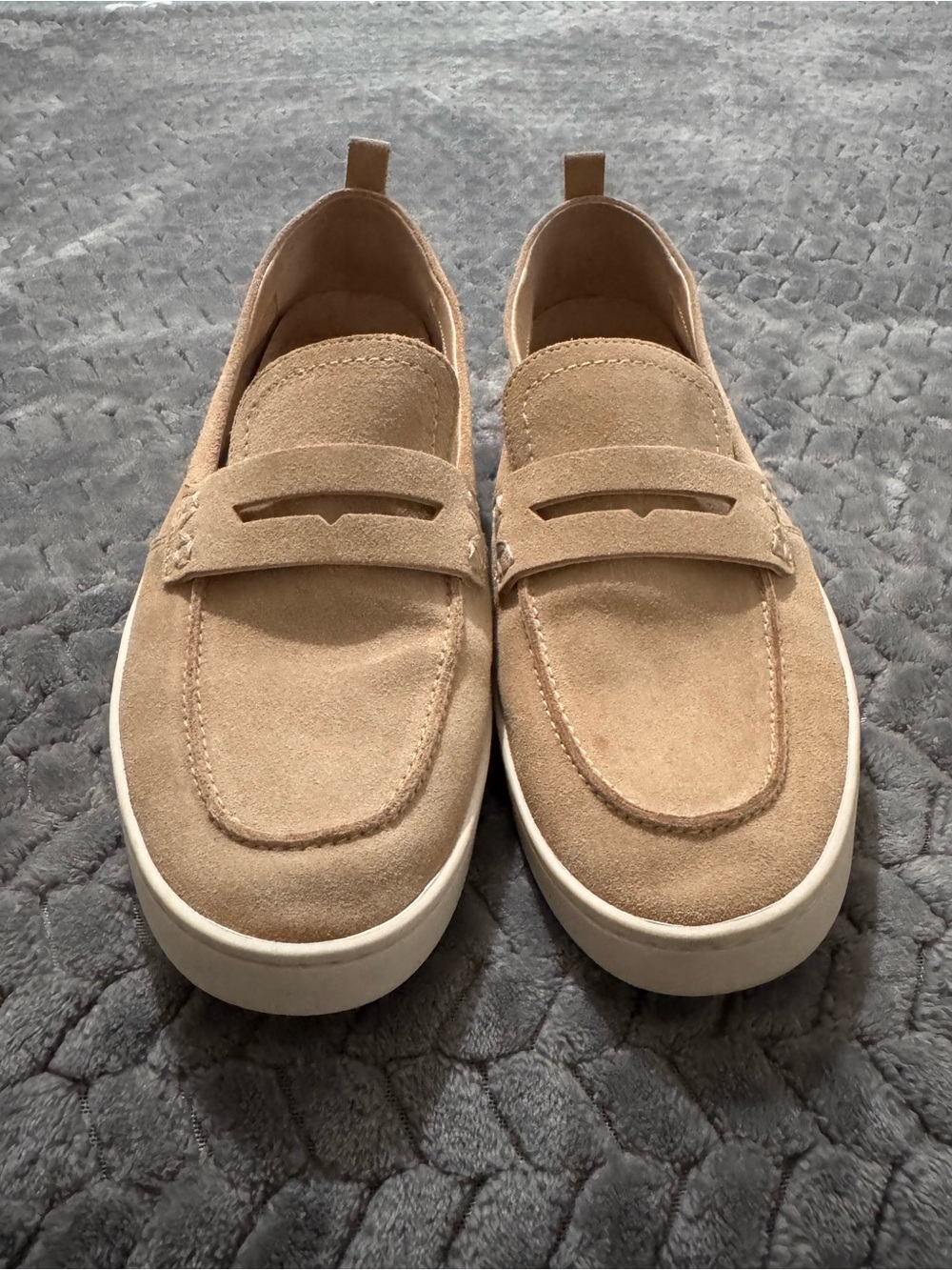Vionic Women’s Uptown Loafers in Tan Suede with White Sole
